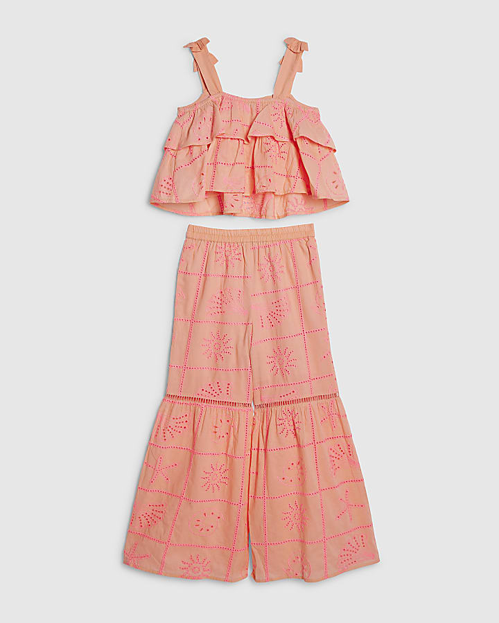 ragazze corallo livelli broderie top set
