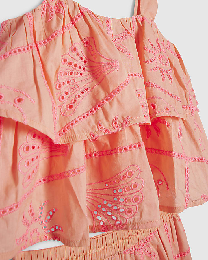 ragazze corallo livelli broderie top set