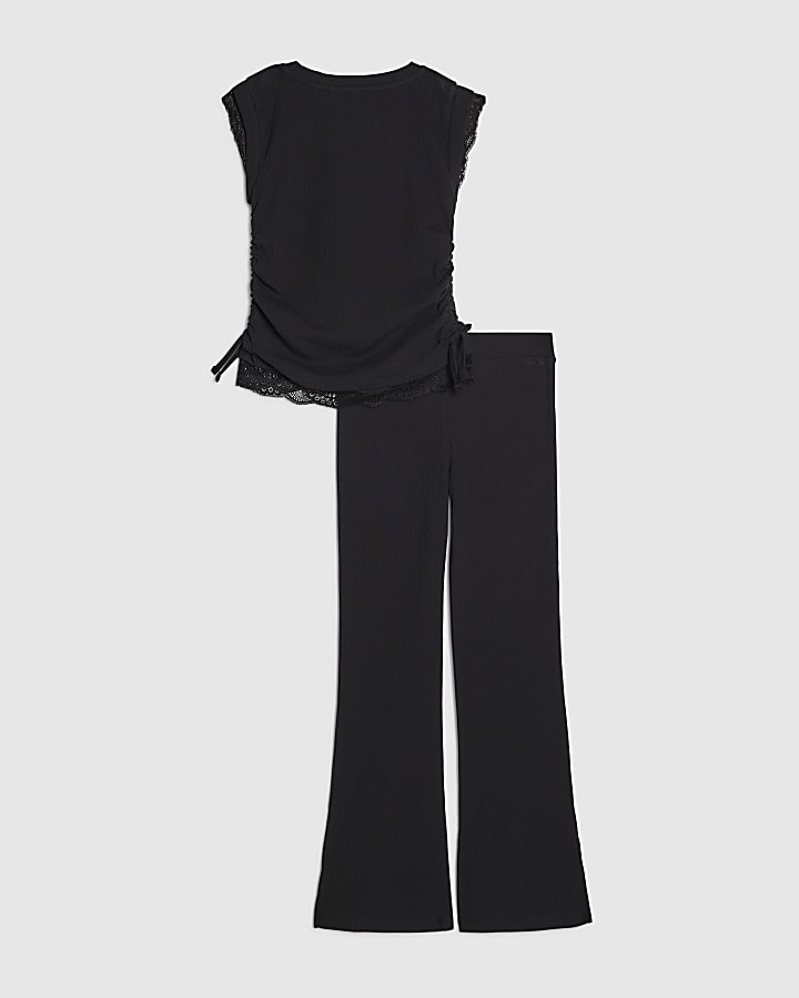 ragazze nero increspato costine leggings set