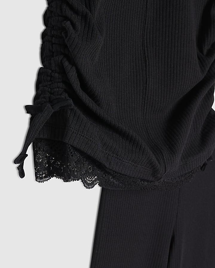 ragazze nero increspato costine leggings set