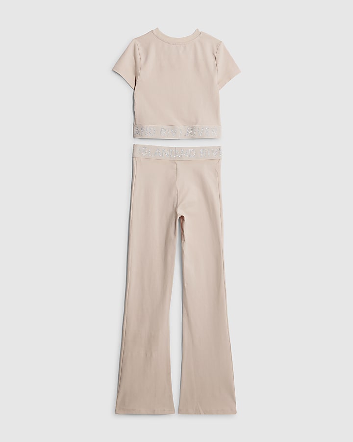 ragazze t-shirt rosa e svasato leggings set