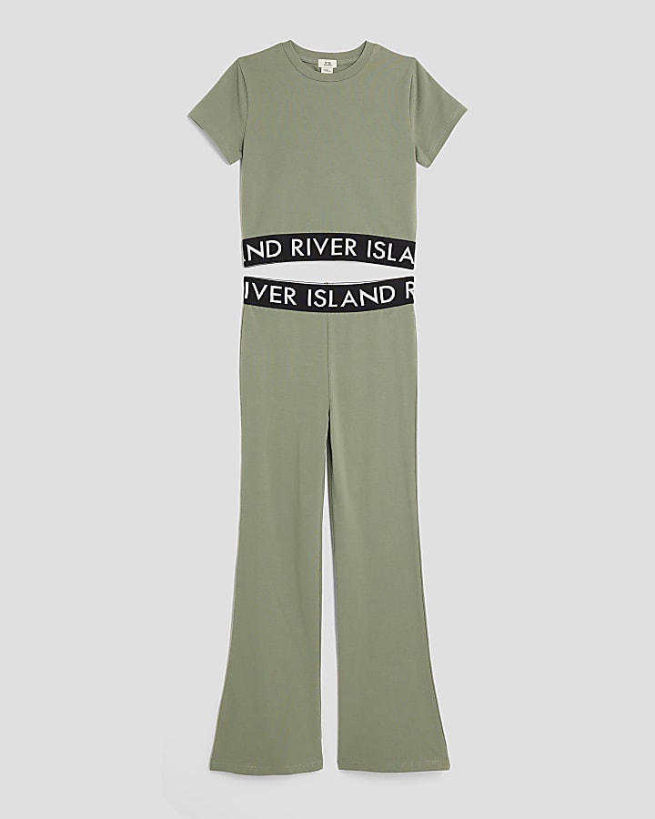 ragazze khaki t-shirt e svasato leggings set