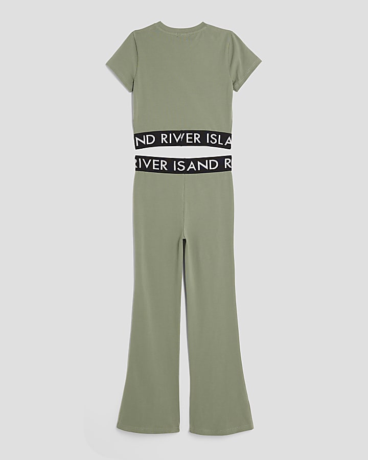 ragazze khaki t-shirt e svasato leggings set