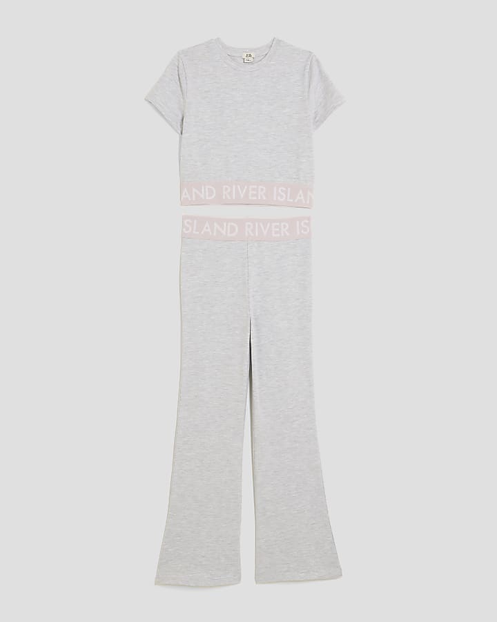 ragazze t-shirt grigia e svasato leggings set
