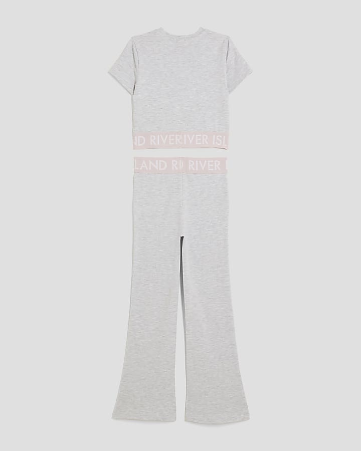 ragazze t-shirt grigia e svasato leggings set