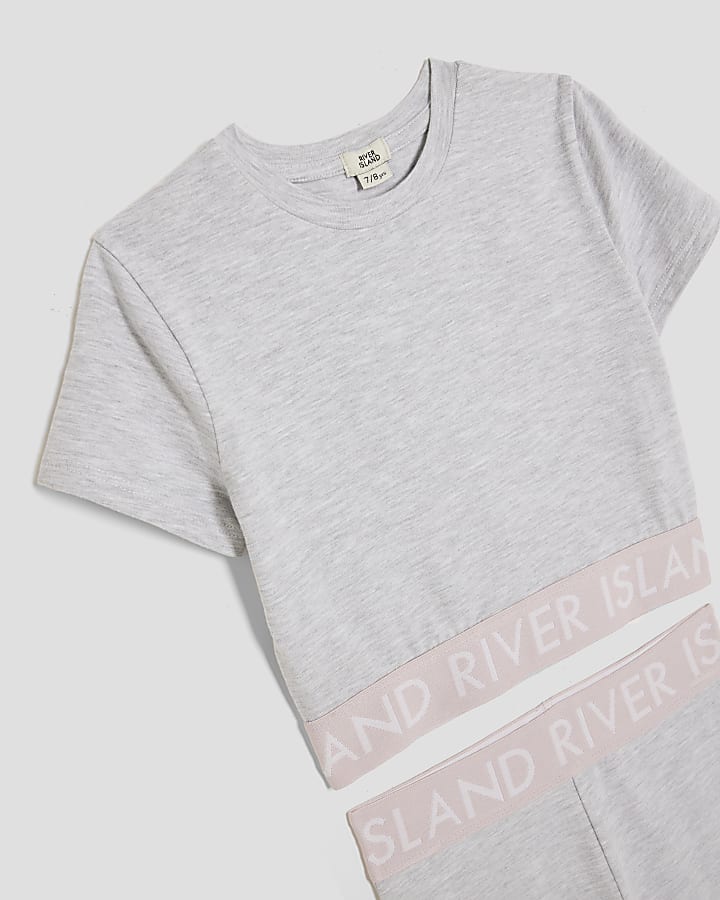 ragazze t-shirt grigia e svasato leggings set
