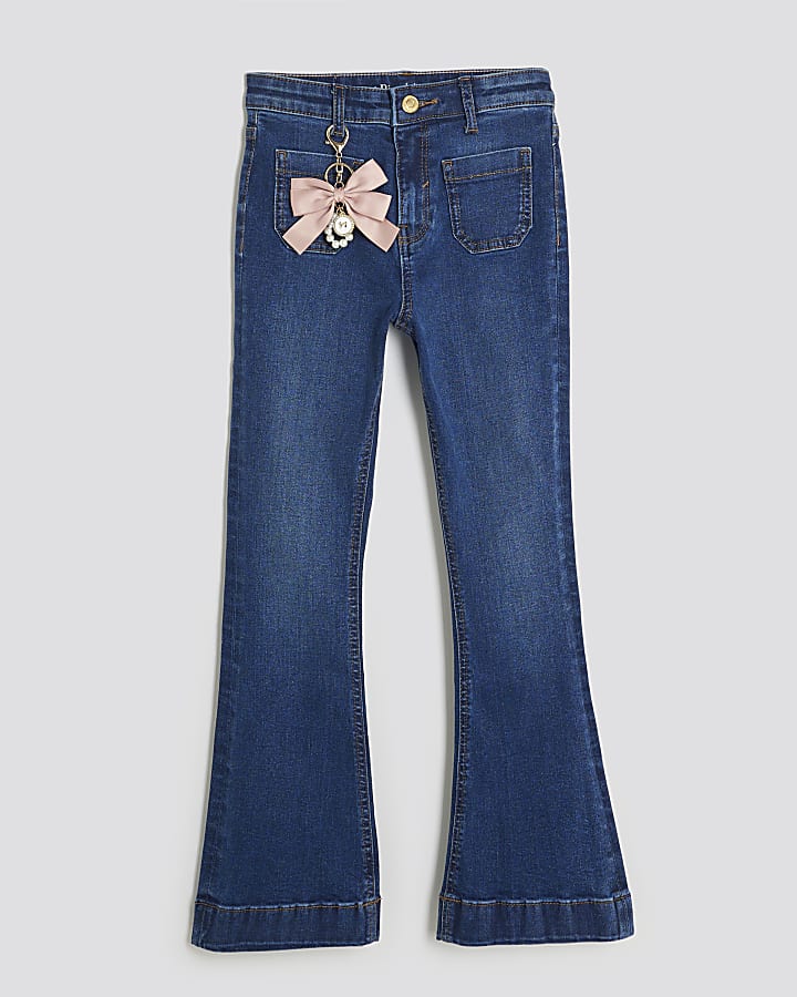 ragazze fiocco blu portachiavi jeans svasati