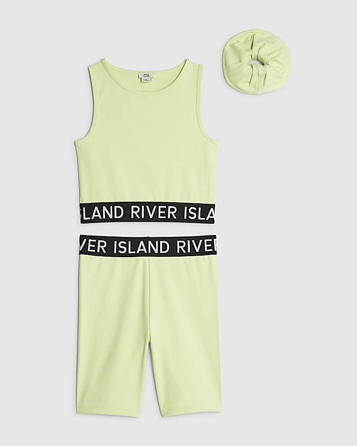 ragazze verde tank top set