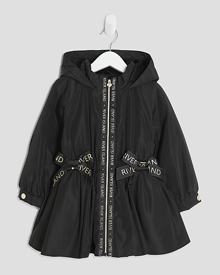 mini ragazze nero peplum con cappuccio impermeabile