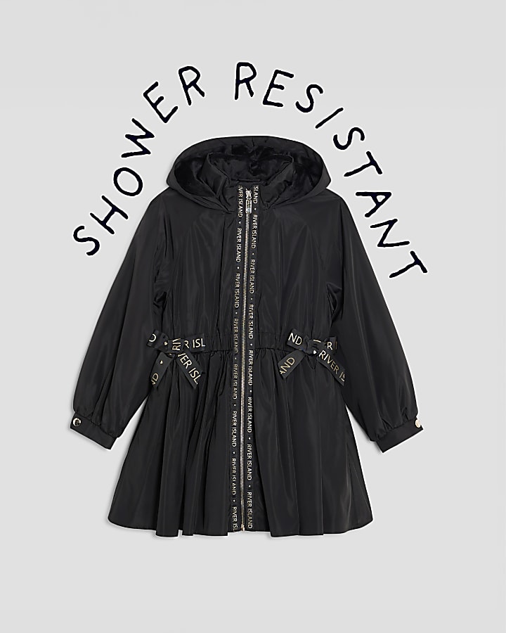 mini ragazze nero peplum con cappuccio impermeabile