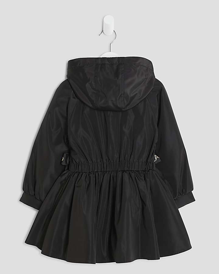 mini ragazze nero peplum con cappuccio impermeabile