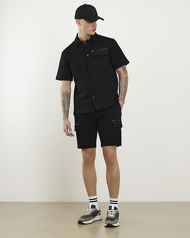 black premium regular fit nylon pocket shorts