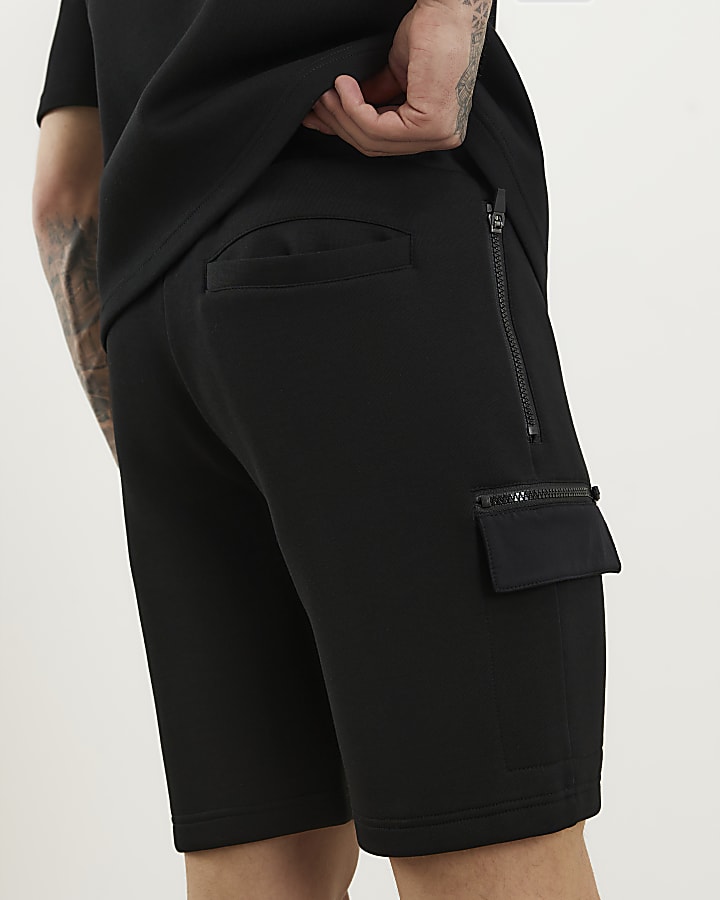 black premium regular fit nylon pocket shorts