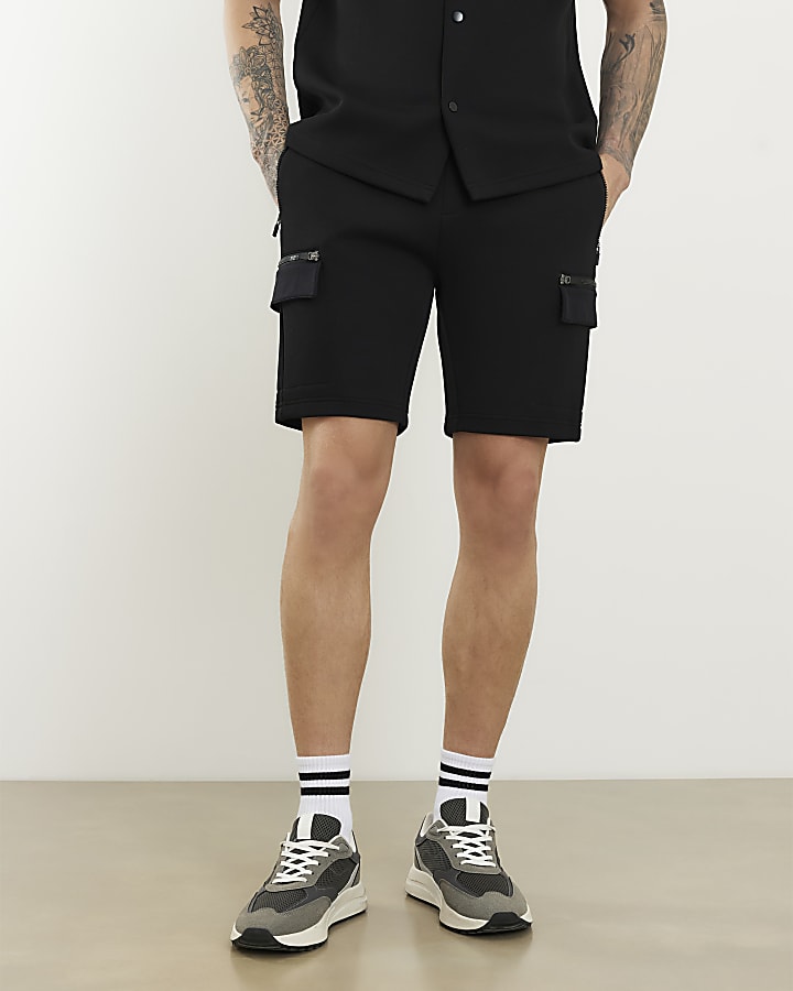 black premium regular fit nylon pocket shorts