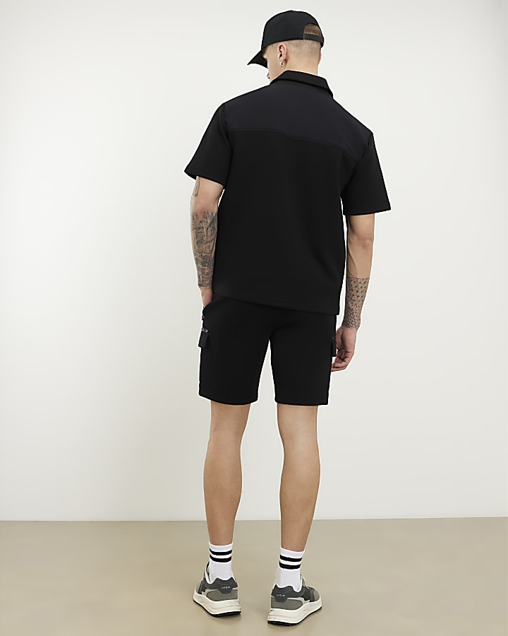 black premium regular fit nylon pocket shorts
