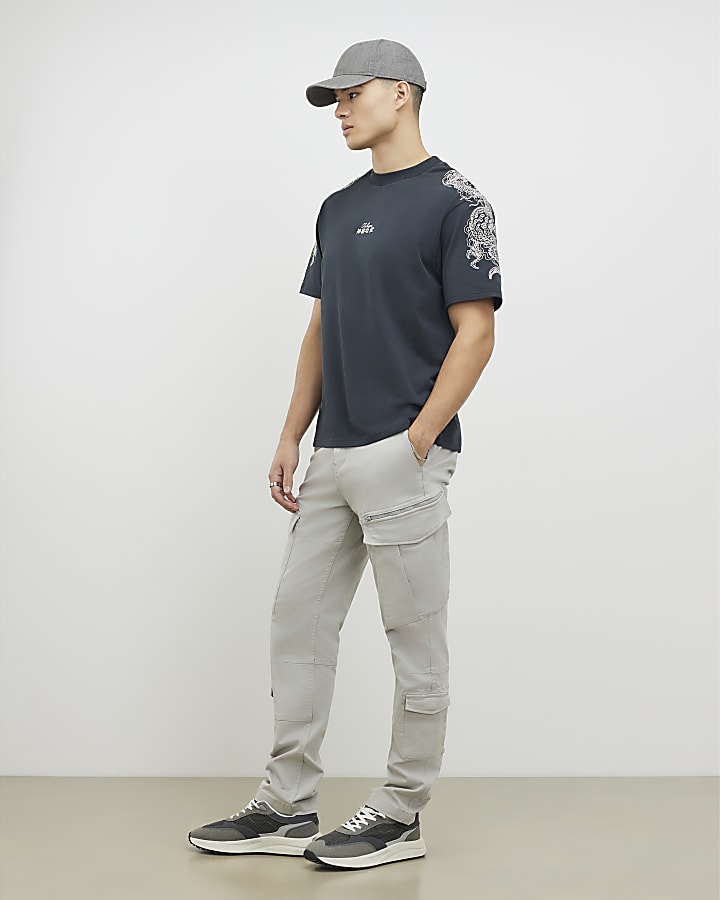grigio skinny fit pantaloni cargo