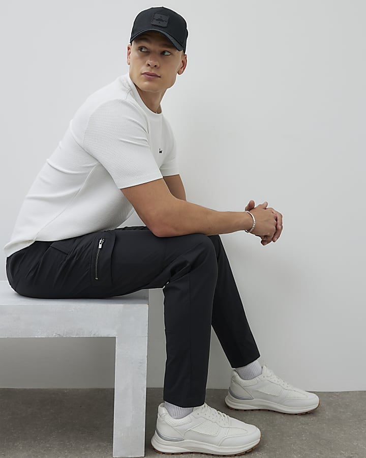 in nylon nero skinny fit pantaloni cargo