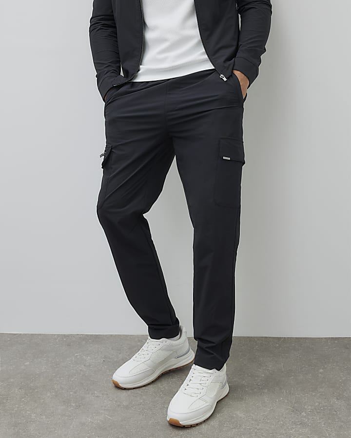in nylon nero skinny fit pantaloni cargo