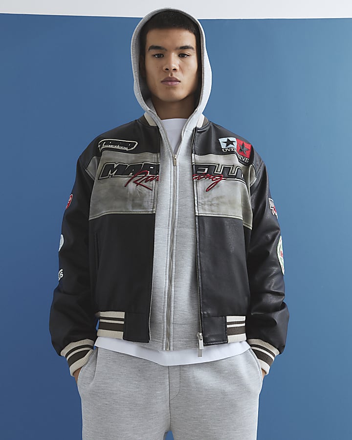 nero ecopelle motocross bomber jacket