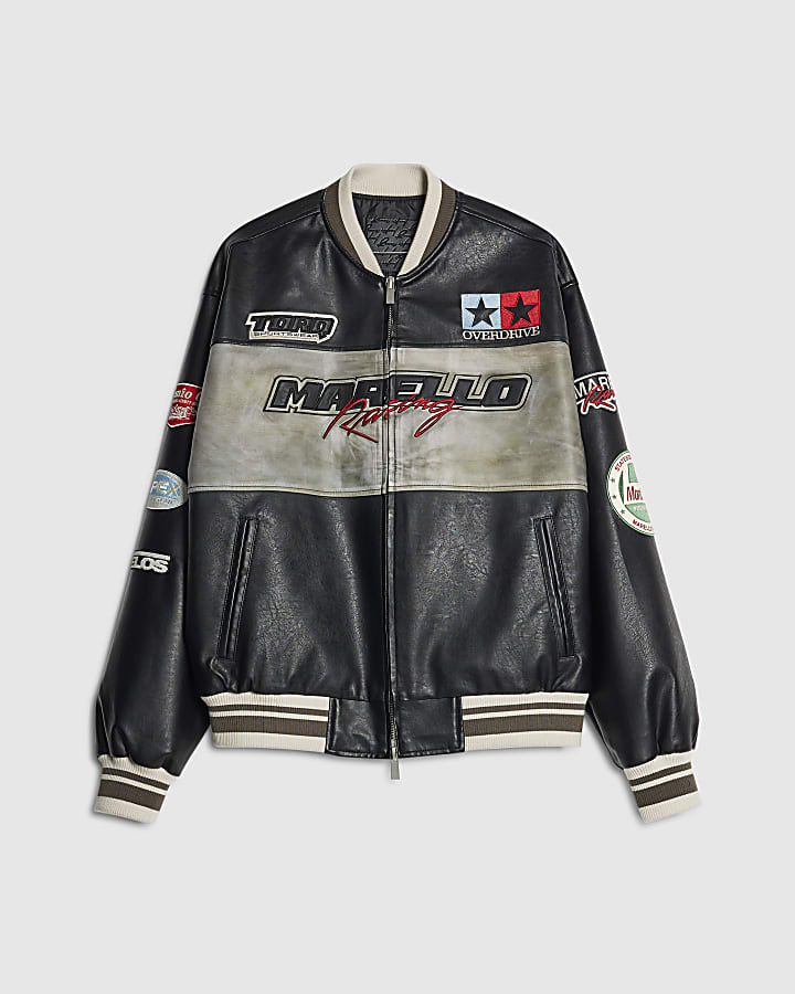 nero ecopelle motocross bomber jacket