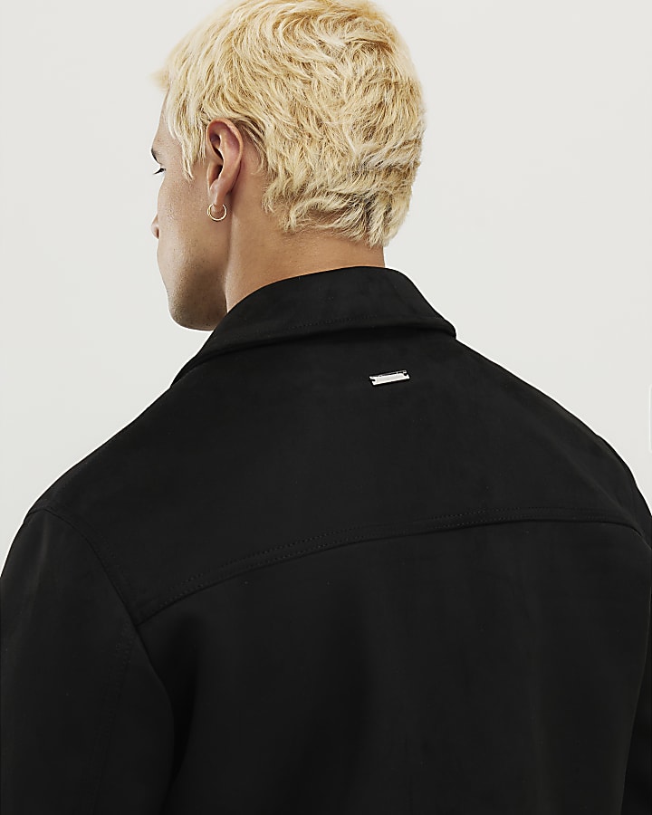 nero faux suedette occidentali giacca