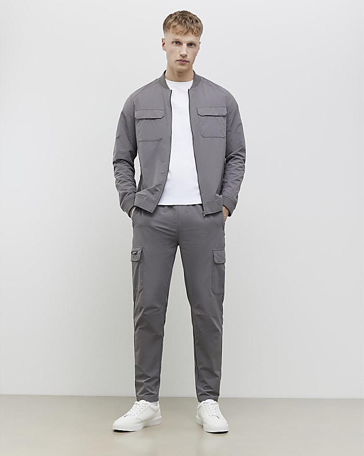 grigio muscle fit bomber jacket