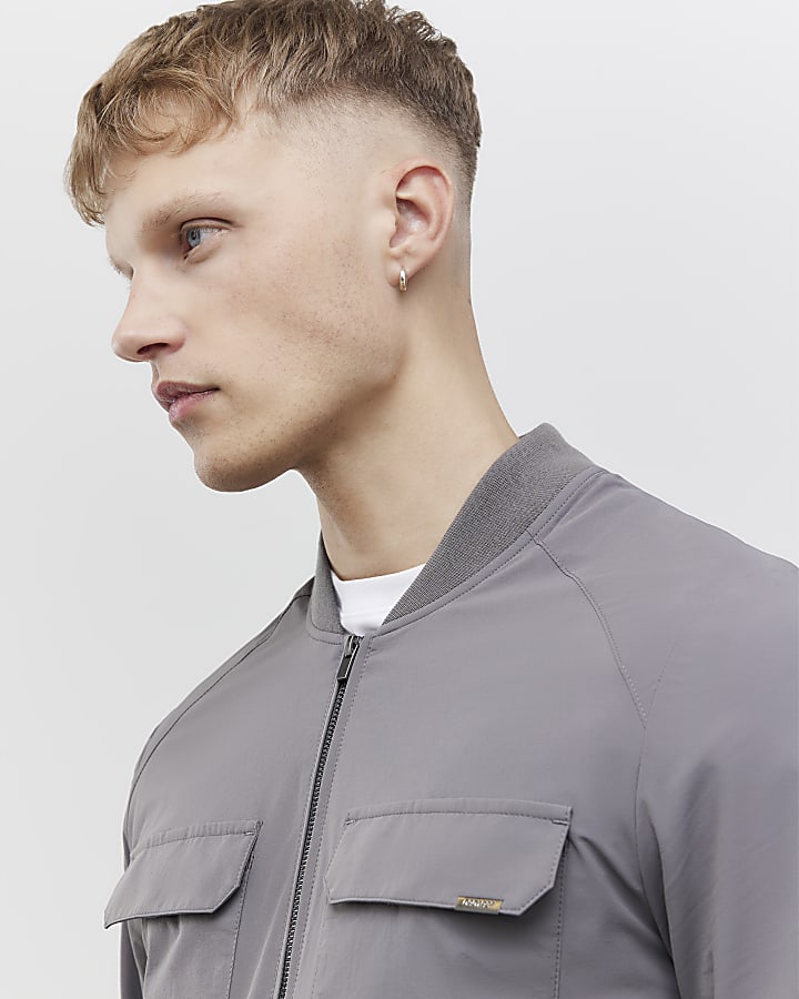 grigio muscle fit bomber jacket
