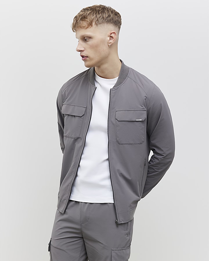 grigio muscle fit bomber jacket