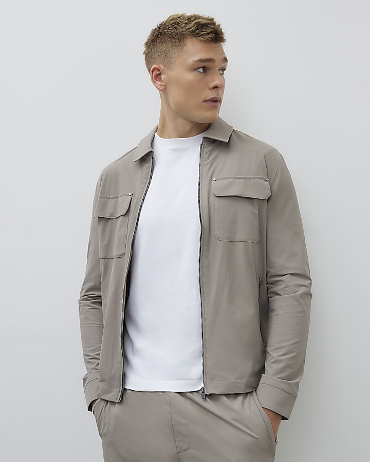 beige muscle fit shacket