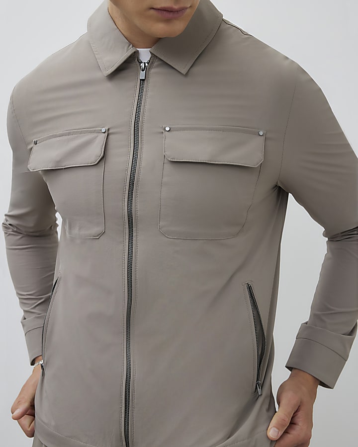 beige muscle fit shacket