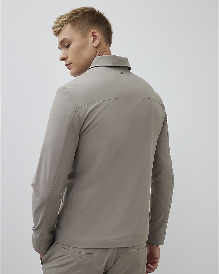 beige muscle fit shacket