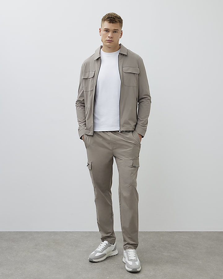 beige muscle fit shacket