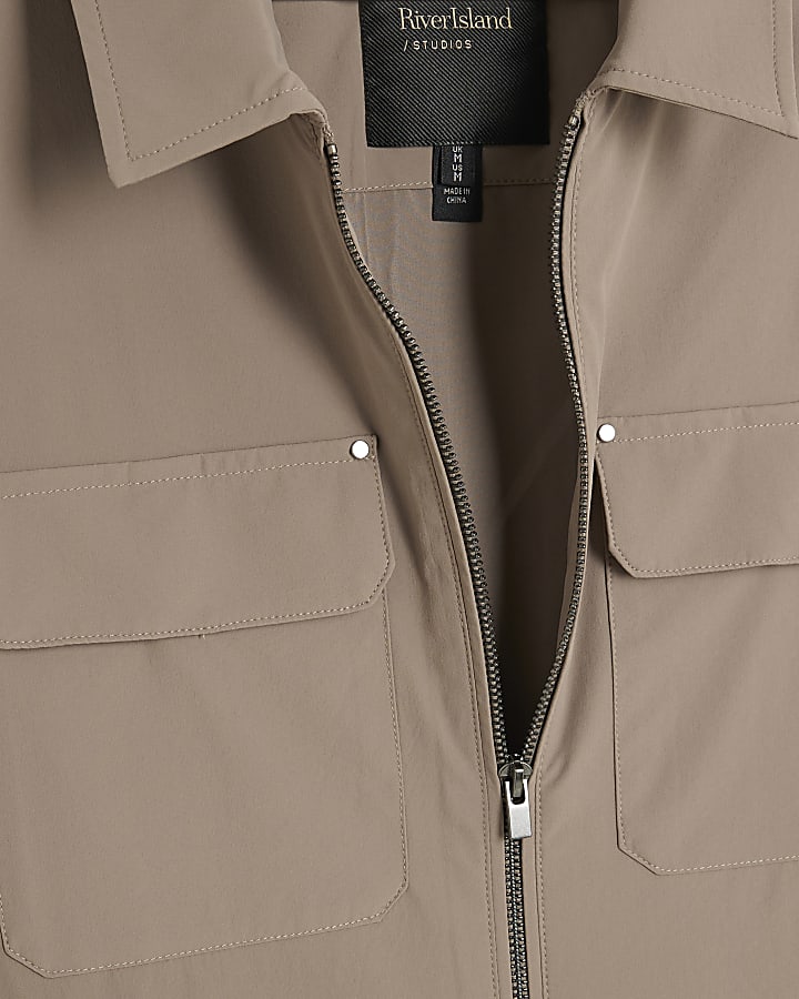 beige muscle fit shacket