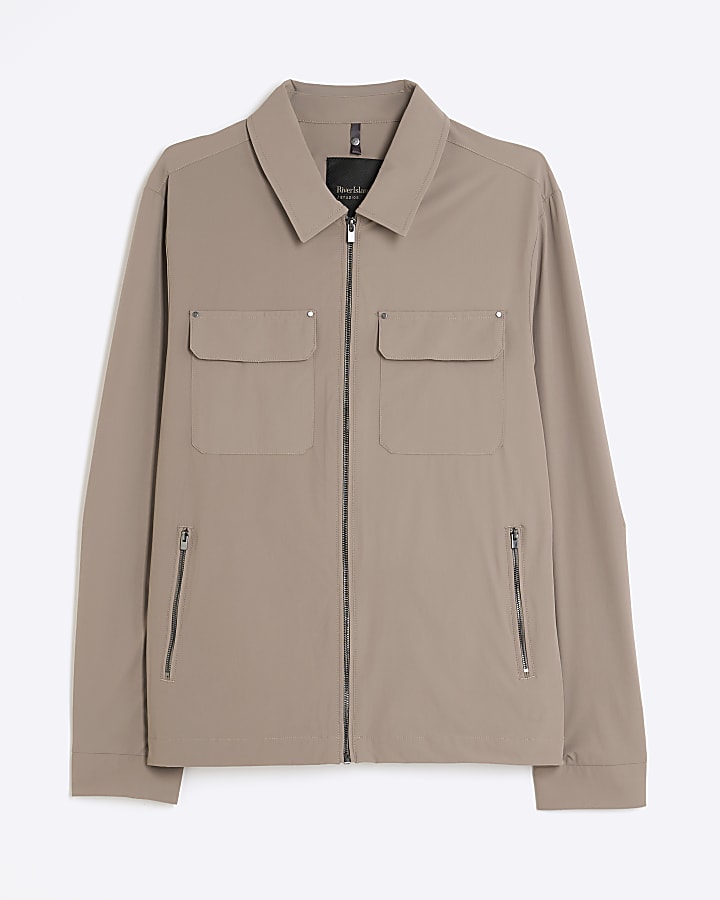 beige muscle fit shacket