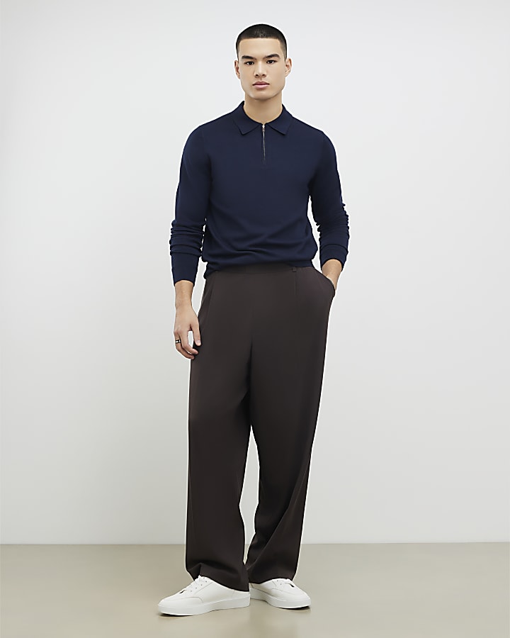 navy slim fit quarter zip polo shirt