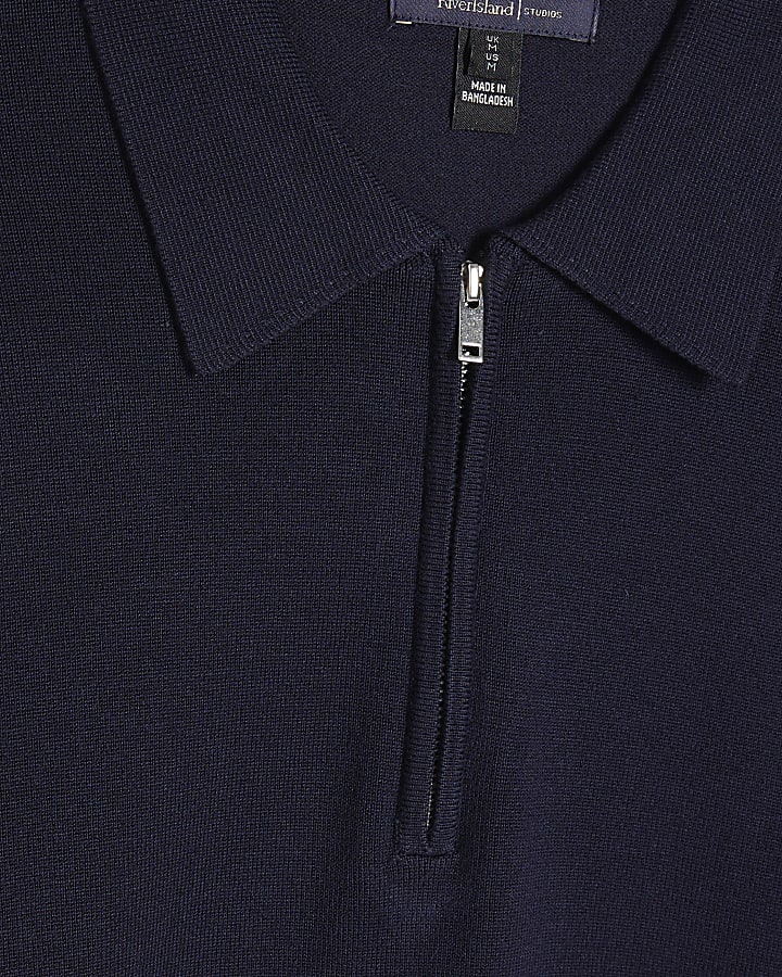 navy slim fit quarter zip polo shirt