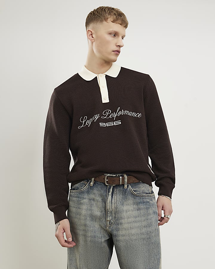 marrone regular fit penrose rugby jumper