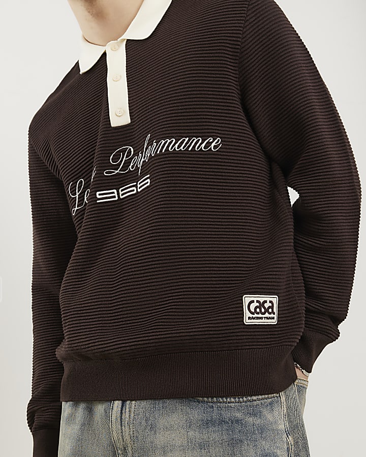 marrone regular fit penrose rugby jumper