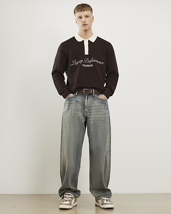 marrone regular fit penrose rugby jumper