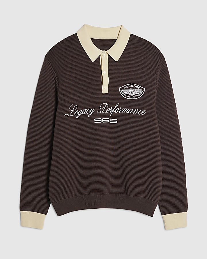 marrone regular fit penrose rugby jumper