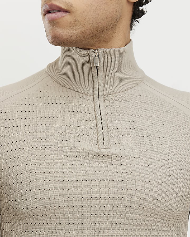 beige muscle fit quarter zip imbuto jumper