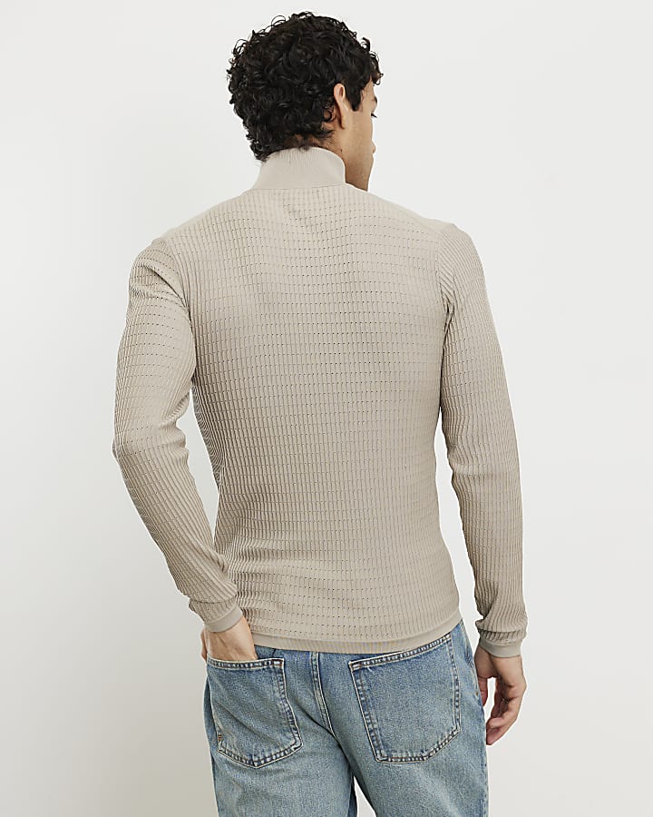 beige muscle fit quarter zip imbuto jumper