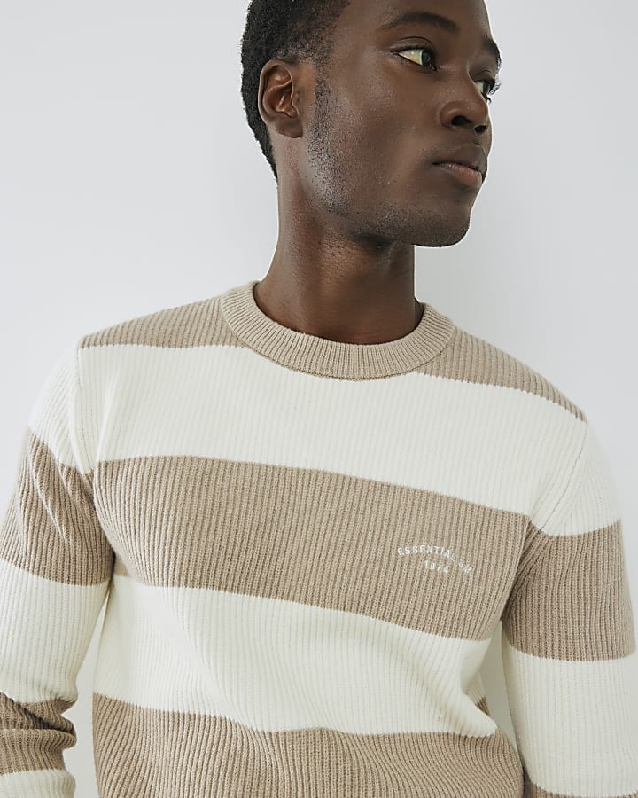 crema slim fit stripe costola bloccato jumper