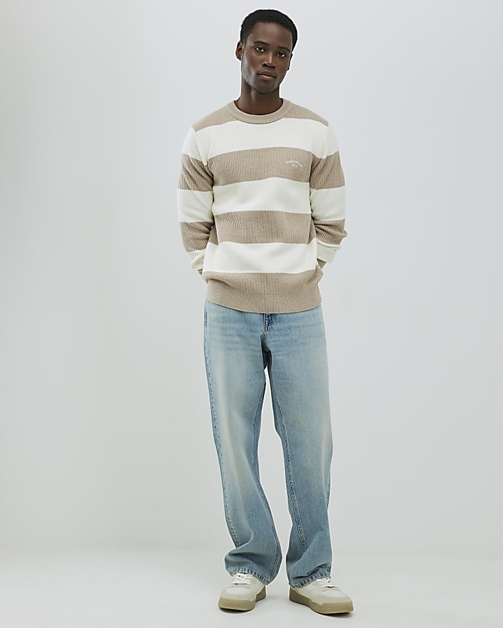 crema slim fit stripe costola bloccato jumper