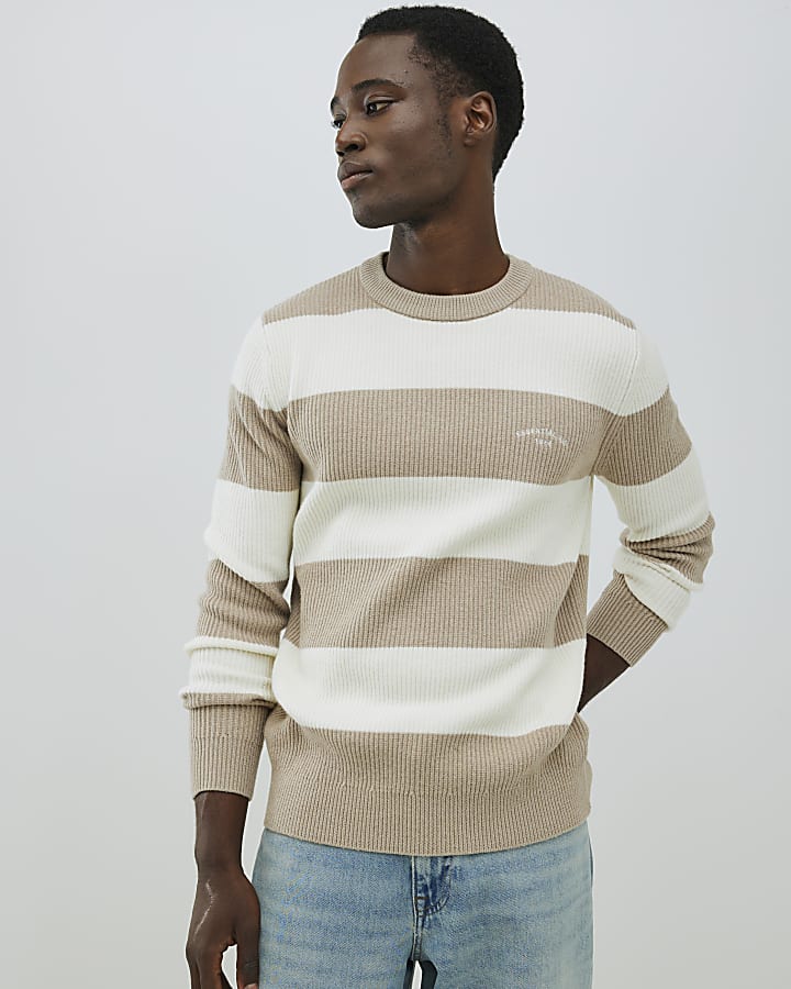 crema slim fit stripe costola bloccato jumper