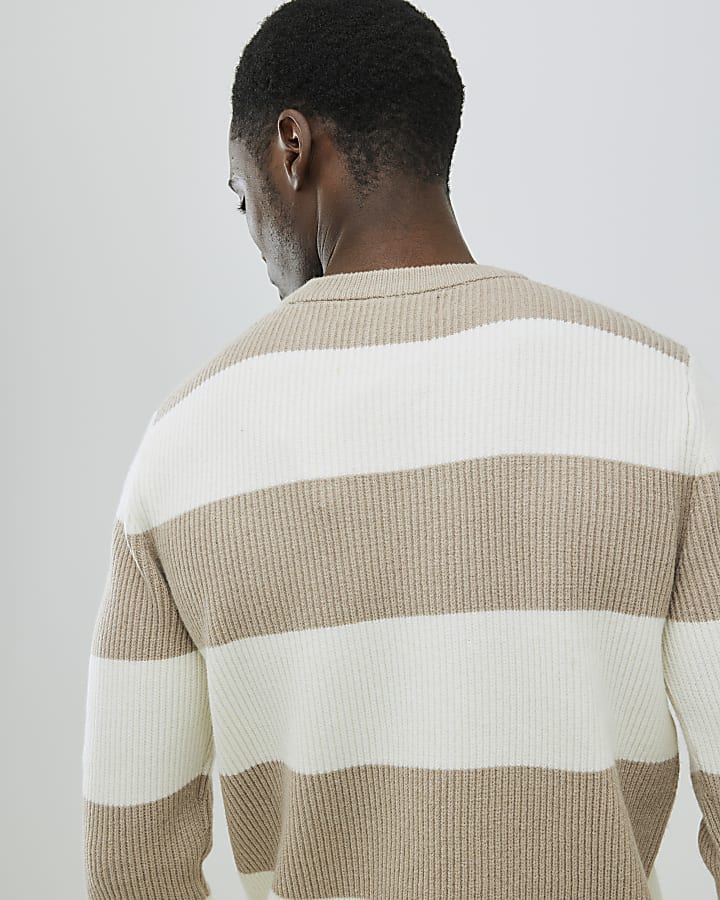 crema slim fit stripe costola bloccato jumper