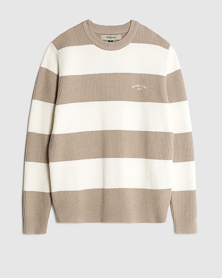 crema slim fit stripe costola bloccato jumper