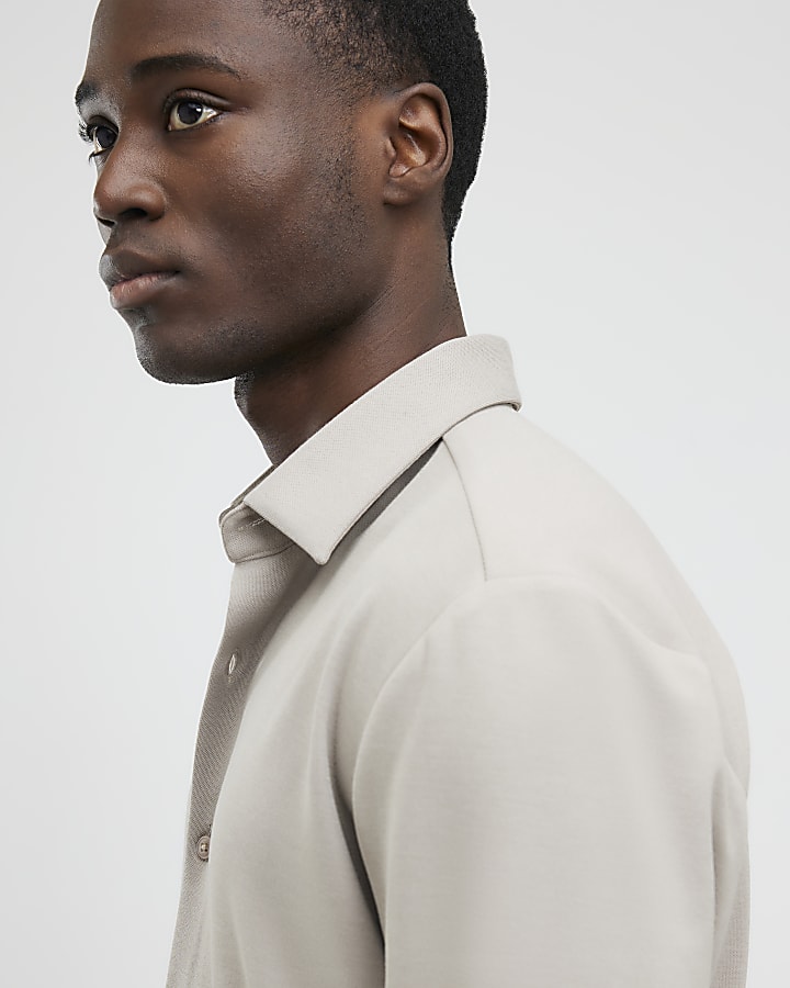 beige muscle fit pique camicia casual