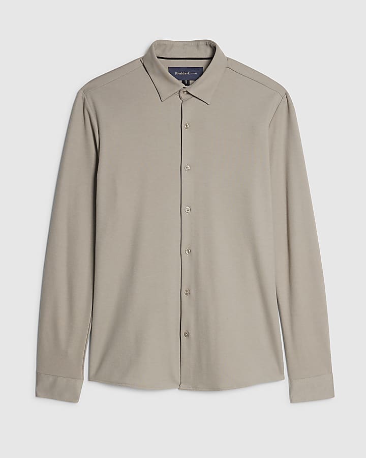 beige muscle fit pique camicia casual