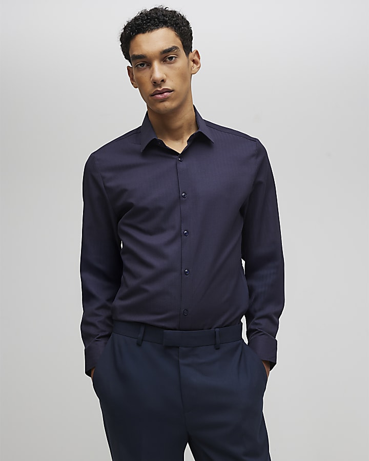 navy slim fit premium manica lunga shirt